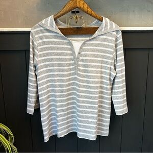 Karen Scott Sport Woman's Cotton Gray and‎ White Striped With Hood Size M
